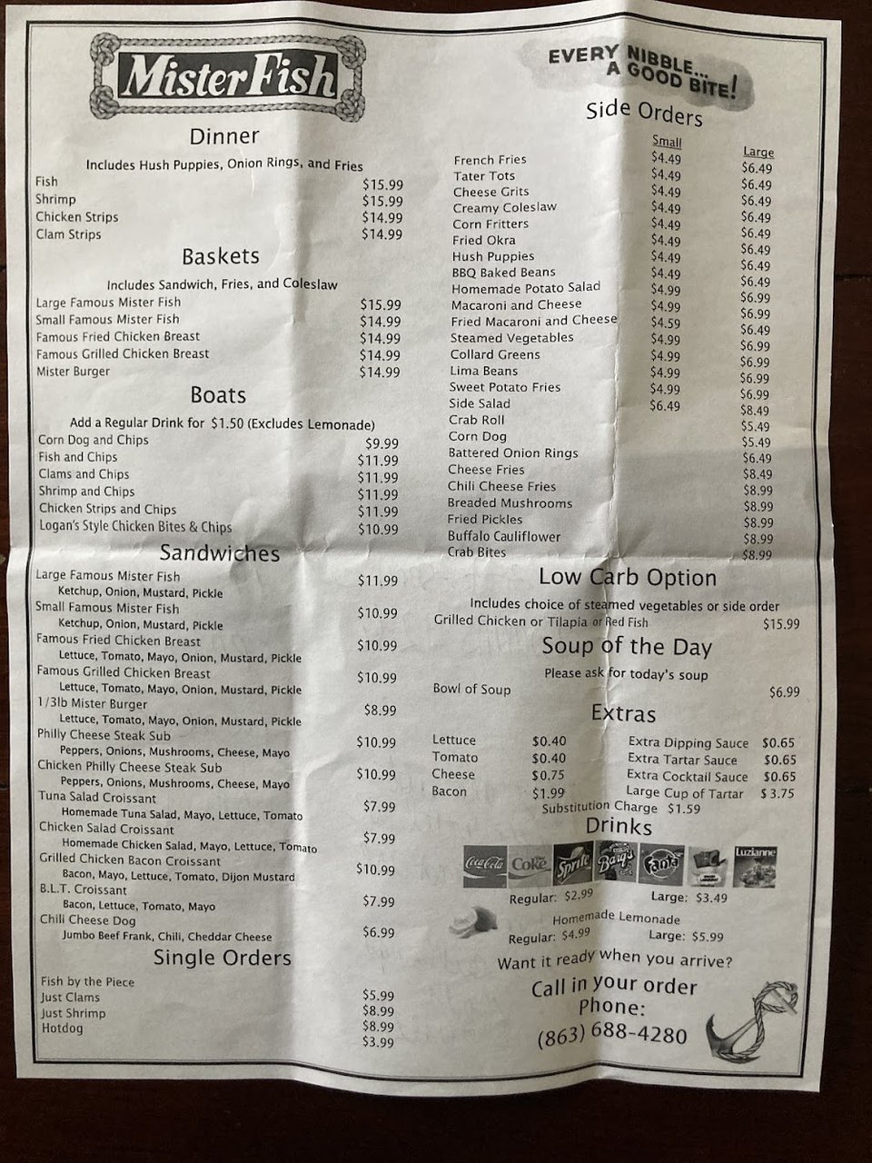 Simple menu layout for fried fish and shrimp.